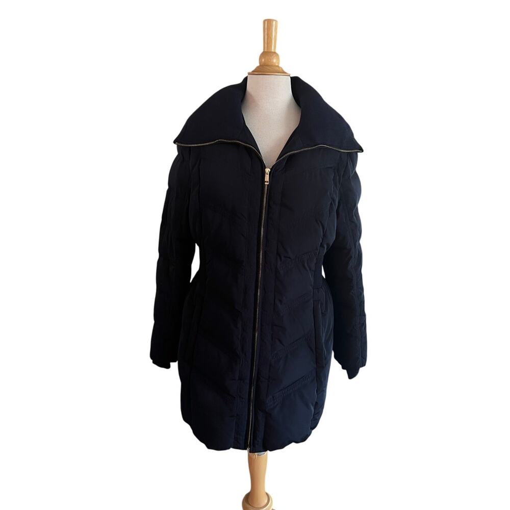 Cole Haan Signature Quiled Down Puffer Jacket Coat Sz L Womens Navy Blue
